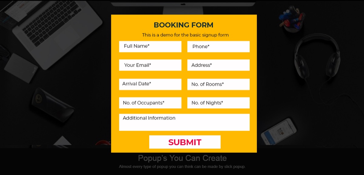 Booking Popup screenshot