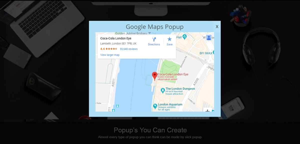 Google Maps Popup screenshot