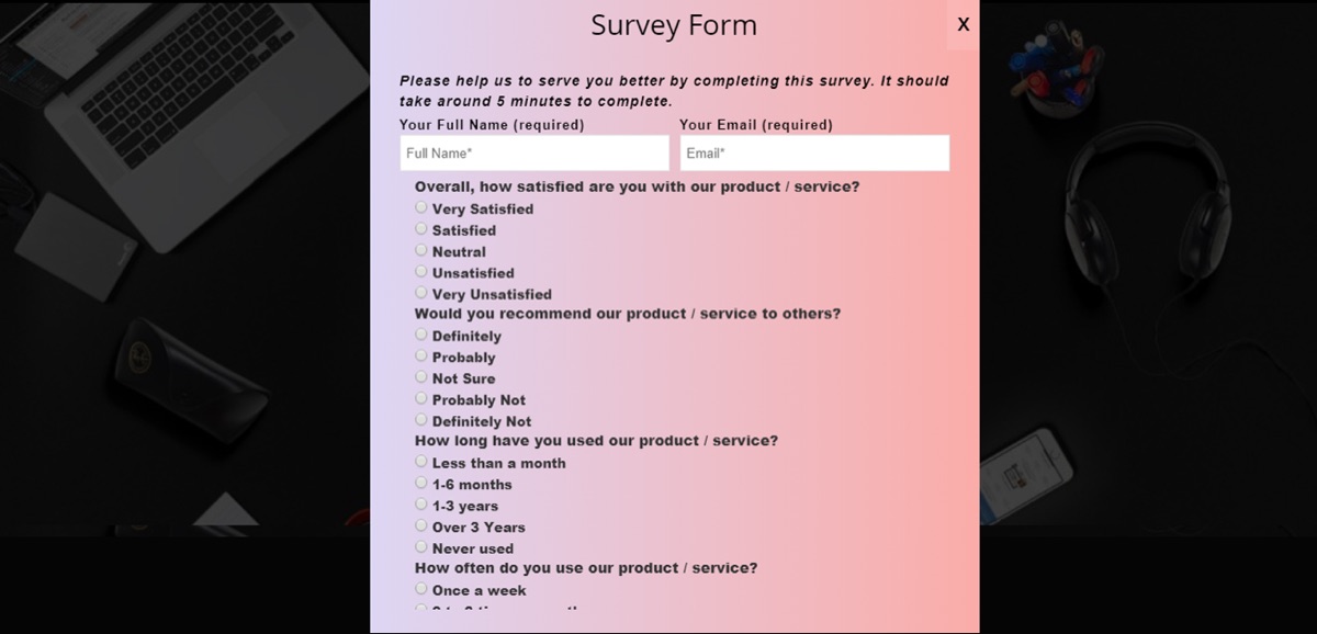 Survey Form Popup screenshot